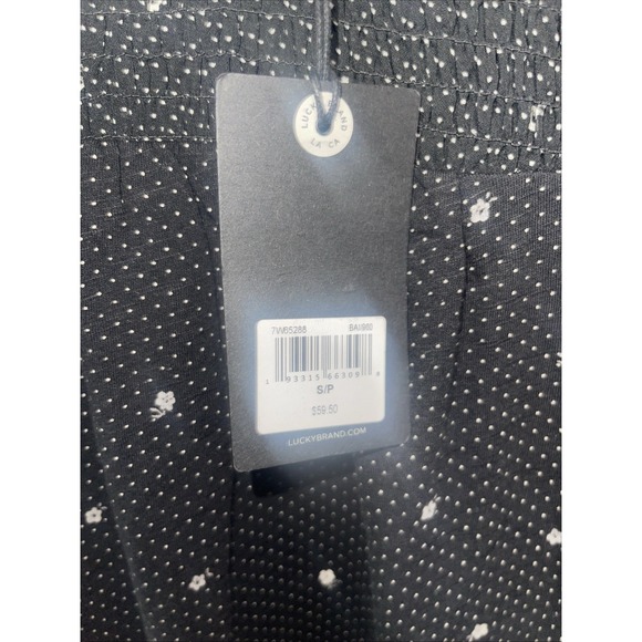 Lucky Brand Blouse Sz S Black White Ditzy Floral Smocked Yoke Long Sleeve Boho - Picture 6 of 6